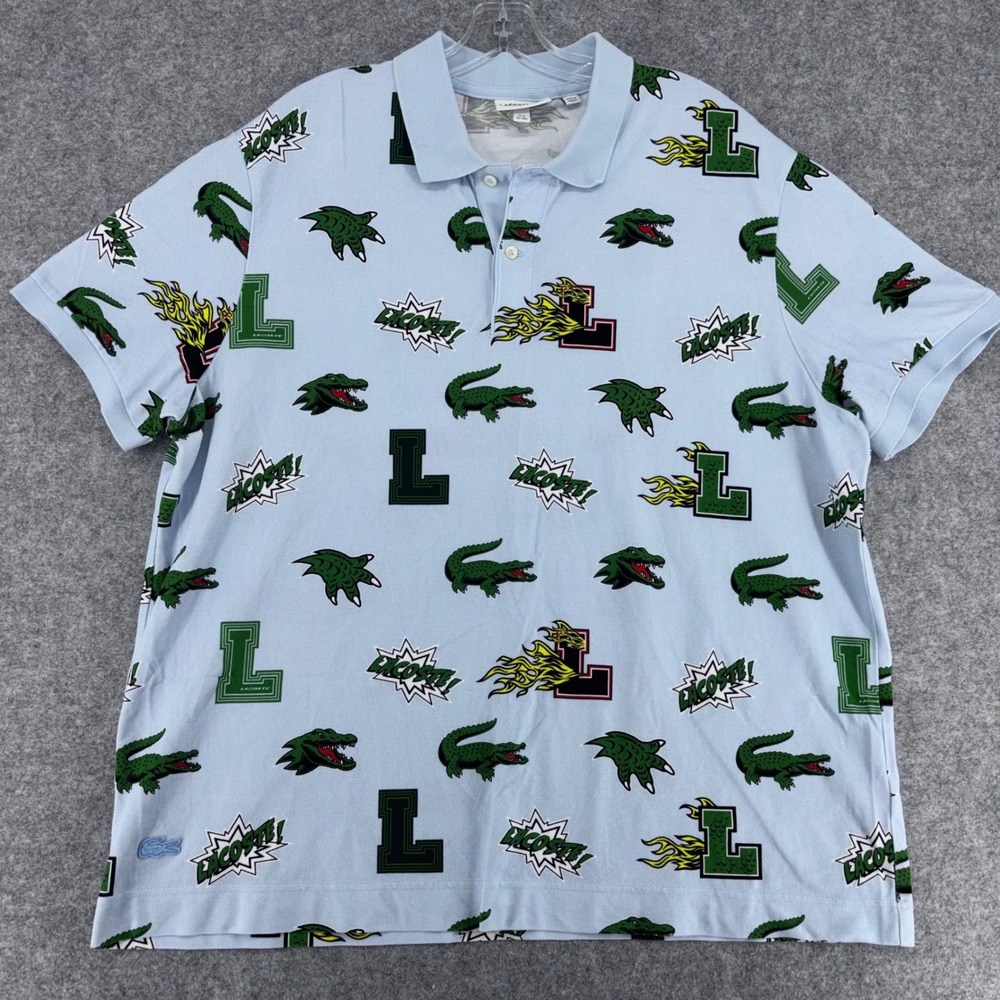 Lacoste Mens Regular Fit Graphic Print Polo Shirt Light Blue 3XL PH1464 AOP